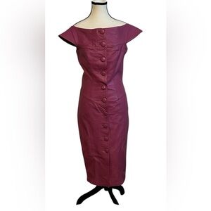 Retro 90’s Pencil Deep Pink Women’s Midi Leather Dress